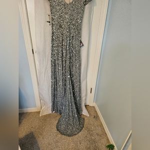 Adrianna Papell sparkle gown with train